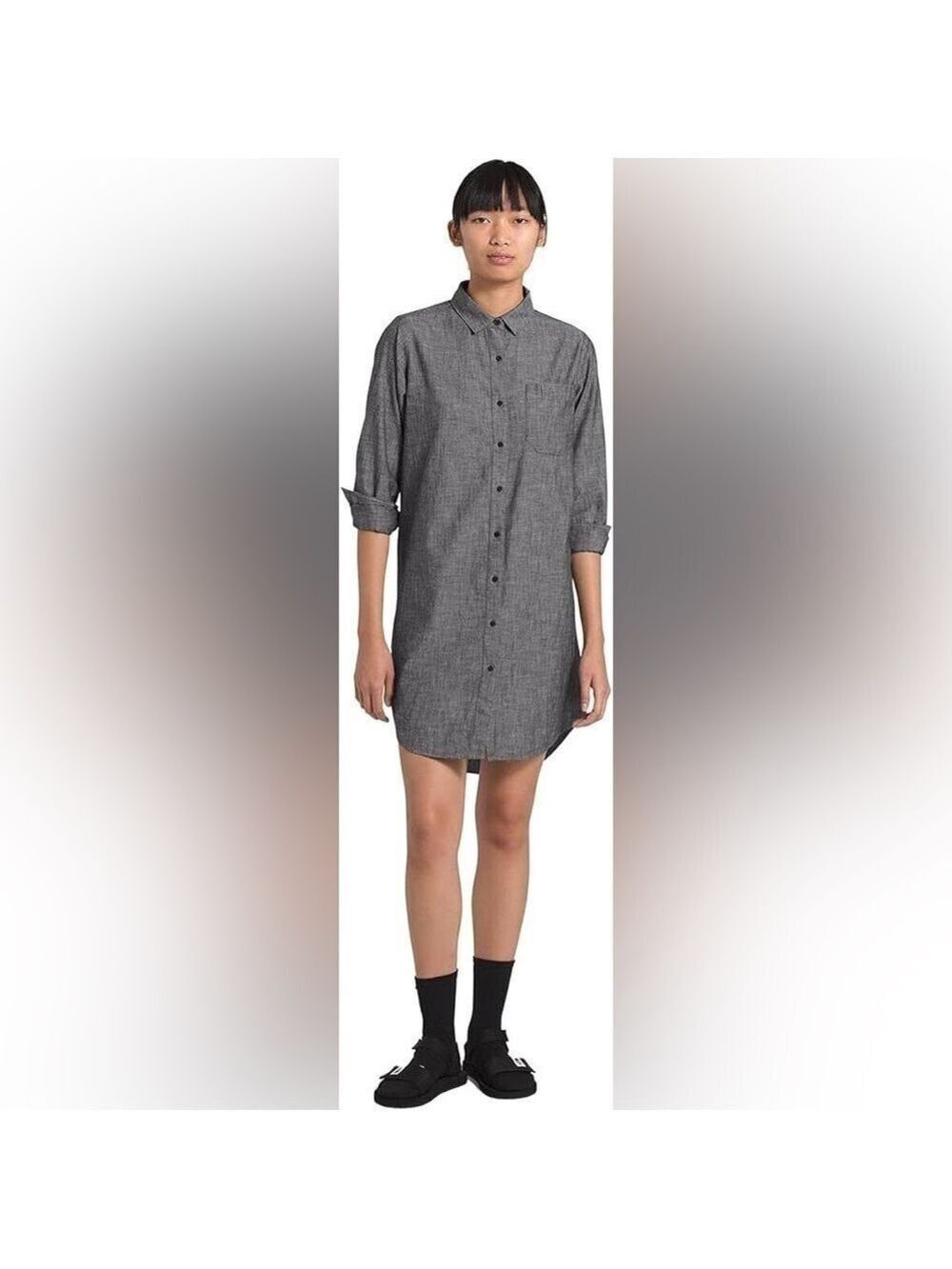 THE NORTH FACE Women’s Black Chambray Dress Gray Button Down Shirt Dress Tunic M